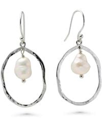 Isla Silver - Large Pearl Hoop Earrings - Lyst