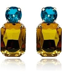Michael Nash Jewelry - Adelle Topaz Crystal Ocatgon And Aqua Round Stone Drop Earrings - Lyst