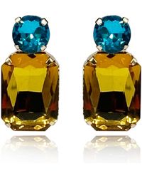 Michael Nash Jewelry - Topaz Crystal Ocatgon And Aqua Round Stone Drop Earrings - Lyst