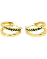 Harfi - Emerald May Birthstone Double Hoop Small Huggie Plated Earrings - Lyst