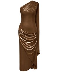 POST MERIDIEM - Bronze Jersey Midi Dress With Train - Lyst