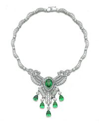 Genevive Jewelry - Cubic Zirconia Sterling Silver Rhodium Plated Heavy Emerald Teardrop Necklace - Lyst