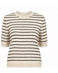 Nuvv Collection - Neutrals Short Sleeve Striped Knit Top - Lyst