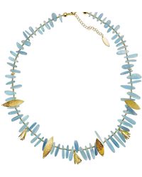 Farra - Irregular Aquamarine With Floral Charms Statement Necklace - Lyst