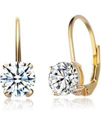 Genevive Jewelry - Sterling Silver Gold Plated Cubic Zirconia Classic Leverback Earrings - Lyst