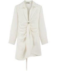 Nocturne - Ecru Linen Mini Dress With Accessory Detail - Lyst