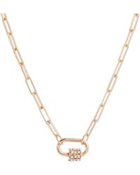 Amadeus Daphne Gold Paperclip Link Chain Necklace With Pearl Carabiner Lock - Metallic