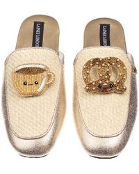 Laines London - Neutrals Classic Mules With Laines Lovables Hot Chocolate & Pretzel Brooches - Lyst