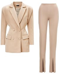 BLUZAT - Neutrals Suit With Tailored Hourglass Blazer And Slim Fit Trousers - Lyst