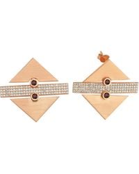 Dime Tribe - Earrings With Geometric Detail, Diamonds And Ruby Stones - Lyst