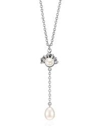 Unaloe - Sterling Marine Shell Necklace With Round & Teardrop Pearls – Sculpted Ocean Inspired Pendant, Textured Coastal Fine Jewellery - Lyst