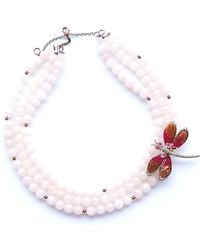 Way to Chic - Rose Quartz Necklace With Dragonfly Brooch To The Side - Lyst
