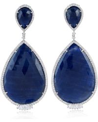 Artisan - 18k White Gold Pave Diamond Blue Sapphire Pear Shape Dangle Earrings - Lyst