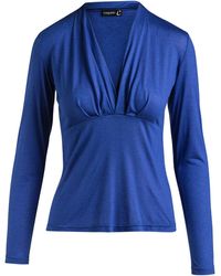Conquista - Cashmere Blend Long Sleeve Faux Wrap Top In Stretch Jersey Sustainable Fabric - Lyst