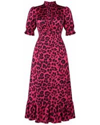 Girl In Mind - Kirsty Ruffle Hem Midi Dress Leopard - Lyst