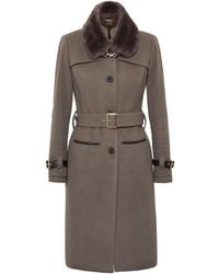 Seren London - Single-Breasted Detachable Fur Collar Coat - Lyst