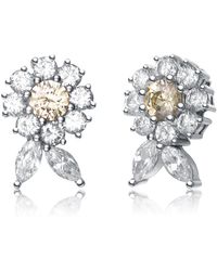 Genevive Jewelry - Cubic Zirconia Sterling Silver White Gold Plated Lemon Flower Design Earrings - Lyst