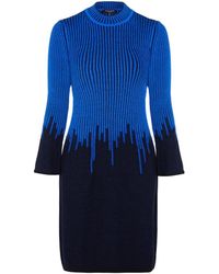 Rumour London - Talia Two-Tone Ribbed Knit Dress With Rain Drop Effect & Bell Sleeves - Lyst