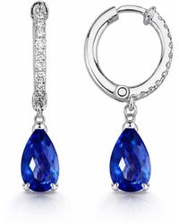 Ecce | Artisan Diamonds - 14K Solid Drop Sapphire Diamonds Hoop Earrings - Lyst