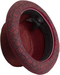Dasmarca Hats - Dasmarca Tommy Burgundy Summer Straw Porkpie Hat With Vintage Geometric Prints - Lyst