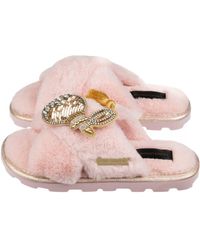 Laines London Ultralight Chic Laines Slipper / Sliders With Artisan Glam Perfume Bottle Brooch - Pink