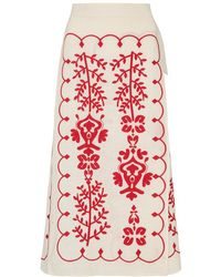 Raffya - Fraya Cross Hatch Embroidered Wrap Midi Skirt - Lyst