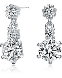 Genevive Jewelry - Sterling Plated With Clear Round Cubic Zirconia Three-Stone Drop Earrings - Lyst
