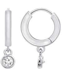 Diamonbliss - Bezel Set Dangle Hoop Earrings - Lyst