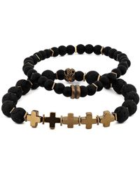 Ebru Jewelry - Gold Cross Black Beaded Bracelet Set - Lyst