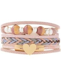 Saachi - Leather Wooden Beaded Bracelet - Lyst