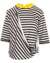 Larisa Dragna - Striped T-Shirt With A Collar - Lyst