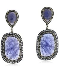 Artisan - Tanzanite 18k Gold Pave Diamond 925 Sterling Silver Dangle Earrings Jewelry - Lyst
