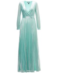 Nissa - Pleated Metallic Maxi Dress Aqua - Lyst