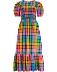 Sugarhill - Yolanda Midi Shirred Dress Multi, Summer Check - Lyst