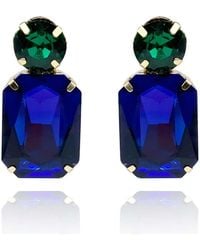 Michael Nash Jewelry - Adelle Dark Sapphire Crystal Ocatgon And Emerald Round Stone Drop Earrings - Lyst