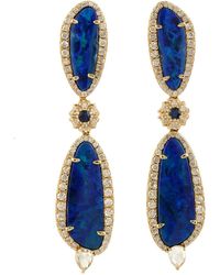 Artisan - 18k Yellow Gold Opal Doublet Blue Sapphire Pave Diamond Drop Dangle Earrings Jewelry - Lyst