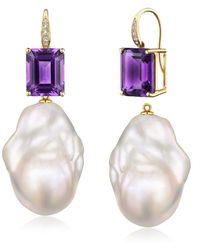 Kai Fine Jewelry - Solid Natural Emerald-Cut Amethyst Diamond & Baroque Pearl Convertible Drop Earrings - Lyst