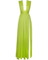 Miss Circle New York - Valley Of Angels Lime Chiffon Pleated High Slit Maxi Dress - Lyst