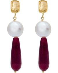 Kybele Studio - Crimson Radiance Earrings With Ruby & Pearls - Lyst