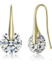 Genevive Jewelry - Stella Vallentino Sterling Plated With Round Lab Created Moissanite Solitaire Modern Artistic Wire Drop Earrings - Lyst