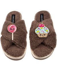 Laines London - Neutrals Laines Boucle Slippers With Laines Loveables Lollipop & Cupcake Brooches - Lyst
