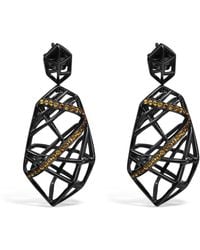 Bellus Domina - Rhodium Plated Citrine Crossover Earrings - Lyst