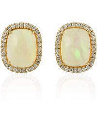 Artisan 18k Yellow Gold Opal Ethiopian Stud Earrings Diamond Jewellery - Metallic