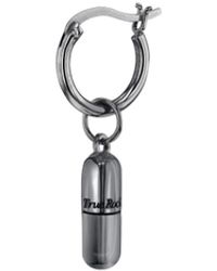 True Rocks - Gun Metal Sterling Mini Pill Charm On Gun Metal Hoop Earring - Lyst
