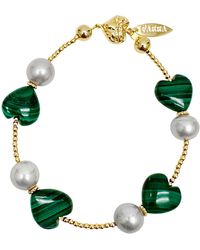 Farra - Heart Green Malachite With Gray Freshwater Pearls Bracelet - Lyst