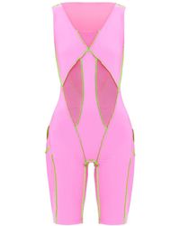 Monosuit - Monoskin Jumpsuit With Shorts Zig Zag Pink - Lyst