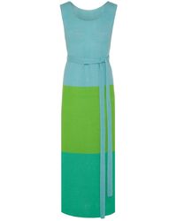 INGMARSON - Colour Block Belted Slit Dress Green & Blue - Lyst