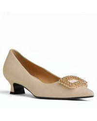 Beautiisoles by Robyn Shreiber Made in Italy - Neutrals Elsie Leather Dressy Low Heel Pump For Valentine Evening & Wedding Bridal - Lyst