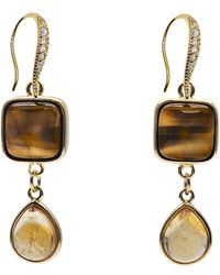Farra - Tiger Eye With Citrine Dangle Comfort Earrings - Lyst
