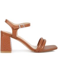 Rag & Co - Edyta Ankle Strap Block Heel Sandals In Tan - Lyst